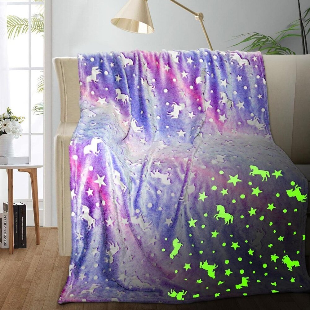 Unicorn Glow in the Dark Blanket for Girls Soft Fleece Throw 40"x60" Birthday